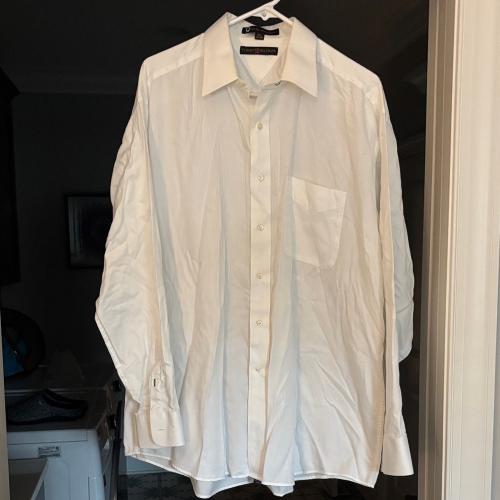 Tommy Hilfiger Classic White Button down Men's Dress Shirt (16 1/2 x 34-35).
